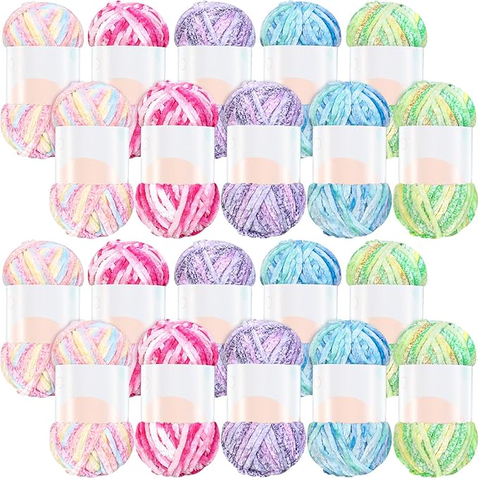 Woanger 20 Skeins Soft Chenille Yarn Velvet Blanket Yarn for Crocheting Hand Knitting Weaving DIY Craft, 93 Yards Each (Fresh Color)