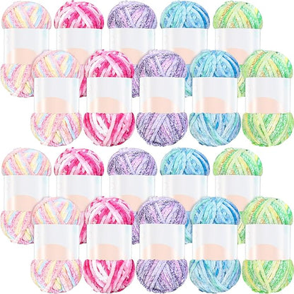 Woanger 20 Skeins Soft Chenille Yarn Velvet Blanket Yarn for Crocheting Hand Knitting Weaving DIY Craft, 93 Yards Each (Fresh Color)