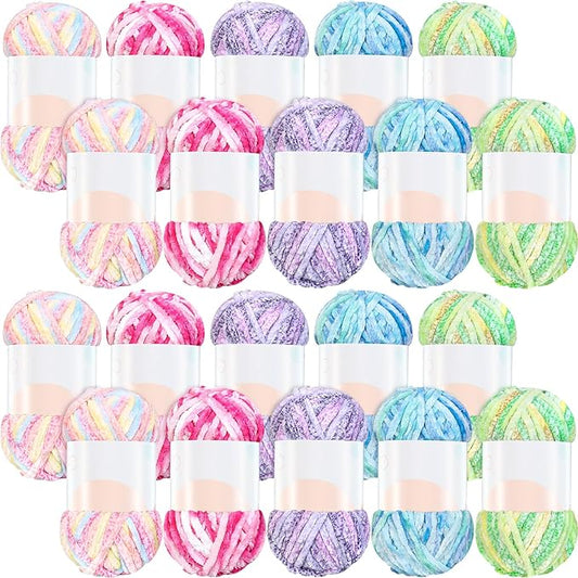 Woanger 20 Skeins Soft Chenille Yarn Velvet Blanket Yarn for Crocheting Hand Knitting Weaving DIY Craft, 93 Yards Each (Fresh Color)