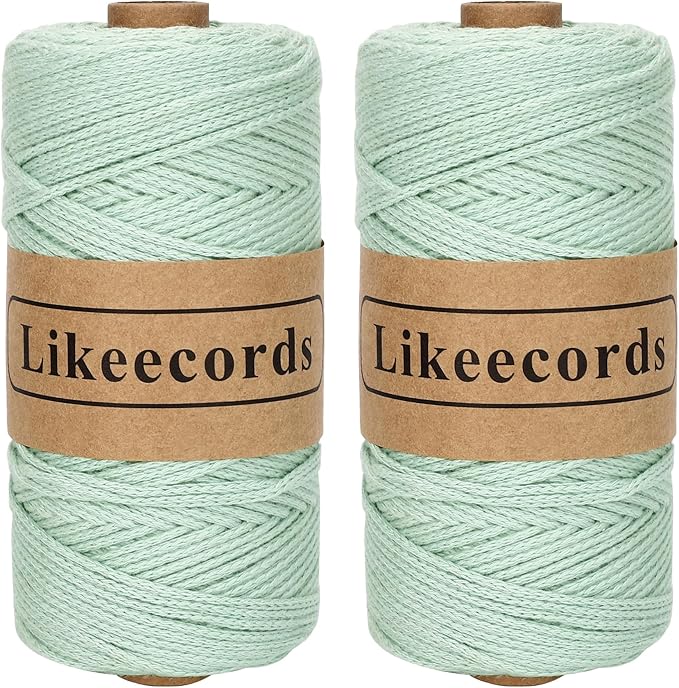 2 Skeins of 100% Cotton Crochet Bag Cord 2mm x 170m Macrame Cord 2mm Crochet Thread Macrame Rope Gift for Knitter (Apple Green)