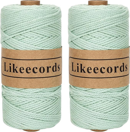 2 Skeins of 100% Cotton Crochet Bag Cord 2mm x 170m Macrame Cord 2mm Crochet Thread Macrame Rope Gift for Knitter (Apple Green)