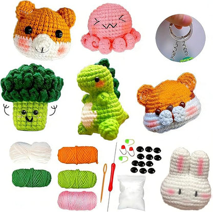 DOOOYU 6PCS Crochet Kit for Beginners Crochet Animals Knitting Kit Supplies Learn to Crochet Beginner Set Kit with Crochet Hooks, Yarn, Step-by-Step Instructions Video