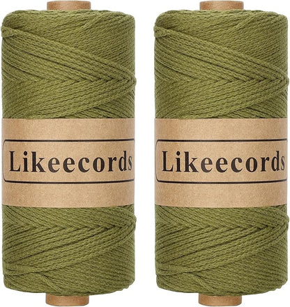 2 Skeins of 100% Cotton Crochet Bag Cord 2mm x 170m Macrame Cord 2mm Crochet Thread Macrame Rope Gift for Knitter (Military Green)