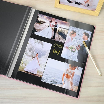 Spbapr Large Photo Album Self Adhesive Linen Cover Magnetic Scrapbook Album DIY Scrap Book 60 Black Sticky Pages for 4x6 5x7 8x10 10x12 Pictures with A Metal Pen, Pink