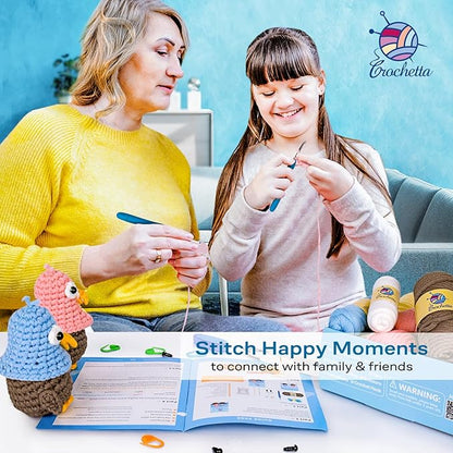 Crochetta Crochet Kit for Beginners, Crochet Kit with Step-by-Step Video Tutorials, Crochet Starter Kit Learn to Crochet Kits for Adults Teenagers, Jumbo 2 Penguins Familly (40%+ Yarn Content)