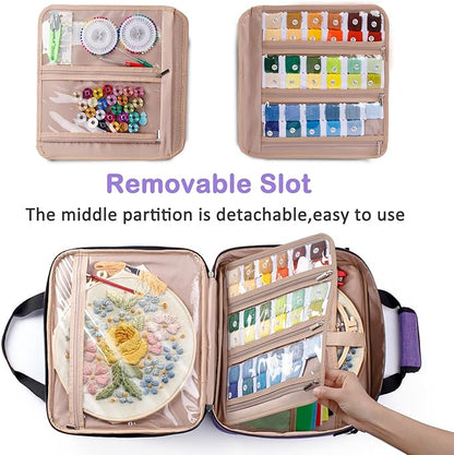 | Large Embroidery Project Bag - Cross Stitch Supplies Organizer - Embroidery Kits Bag - Storage & Organizer for Floss, Loops