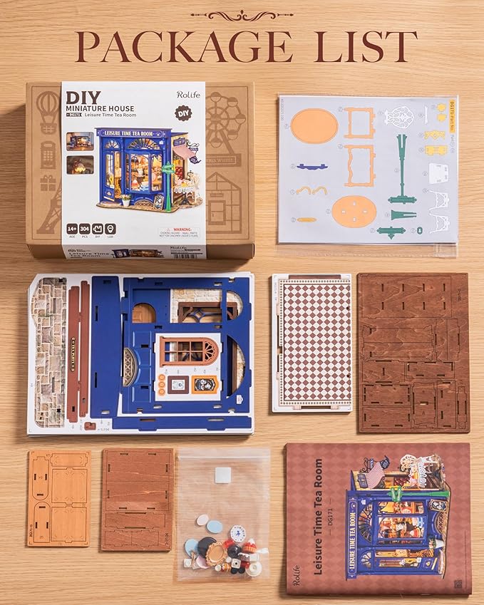Rolife DIY Dollhouse Miniature House Kit 1:18 Edwardian Tea Room with Openable Facade, Diorama Building Model Kit Crafts for Adults Home Decor Creative Gift for Women Men