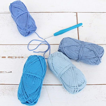 Threadart Crochet 100% Pure Cotton Yarn Set | Summer Blue Colors | Pack of 4 Skeins Each 50 Grams | Worsted Medium #4 Yarn | 85 yds per Skein