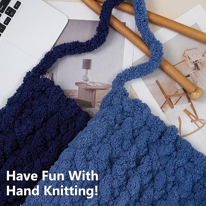 Chunky Yarn for Hand Knitting - #10 Chunky Chenille Yarn, Jumbo Big Thick Chunky Yarns for Crocheting, Super Bulky Chunky Knit Blanket Yarns, 8 Skein (25yd, 8oz/Skein), Country & Navy