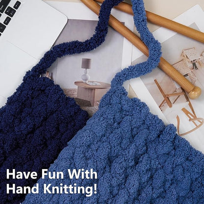 Chunky Yarn for Hand Knitting - #10 Chunky Chenille Yarn, Jumbo Big Thick Chunky Yarns for Crocheting, Super Bulky Chunky Knit Blanket Yarns, 8 Skein (25yd, 8oz/Skein), Country & Navy
