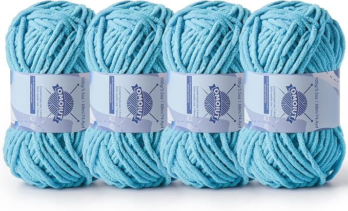 Chunky Chenille Yarn for Crocheting，Baby Yarn for Crocheting Soft Blankets，Bulky Yarns for Crochet Amigurumi，4×100g (4×74.3yds) Fluffy Velvet Yarns for Hand Knitting (4 Blue)