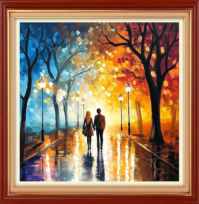 Foxhool Stamped Cross Stitch Kits,11CT Printed Cross Stitch Pattern Full Embroidery Kits for Beginner Needlepoint Kits&Lovers Walk 18x18 inch