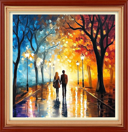 Foxhool Stamped Cross Stitch Kits,11CT Printed Cross Stitch Pattern Full Embroidery Kits for Beginner Needlepoint Kits&Lovers Walk 18x18 inch