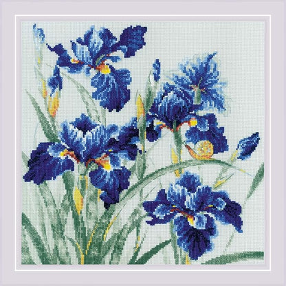 RIOLIS - Blue Irises 2102, Cross Stitch Kits 11¾" x 11¾", Cross Stitch Kits for Adults, Floral Counted Cross Stitch Kits, Embroidery Kit for Beginners & Advanced, Crossstitching Kits