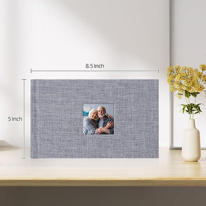 Mublalbum Small 4x6 Photo Album Linen Cover with Memo Areas Photobook Pictures Book Holds Horizontal Pockets for Wedding Family Baby and Vacation (Gray)