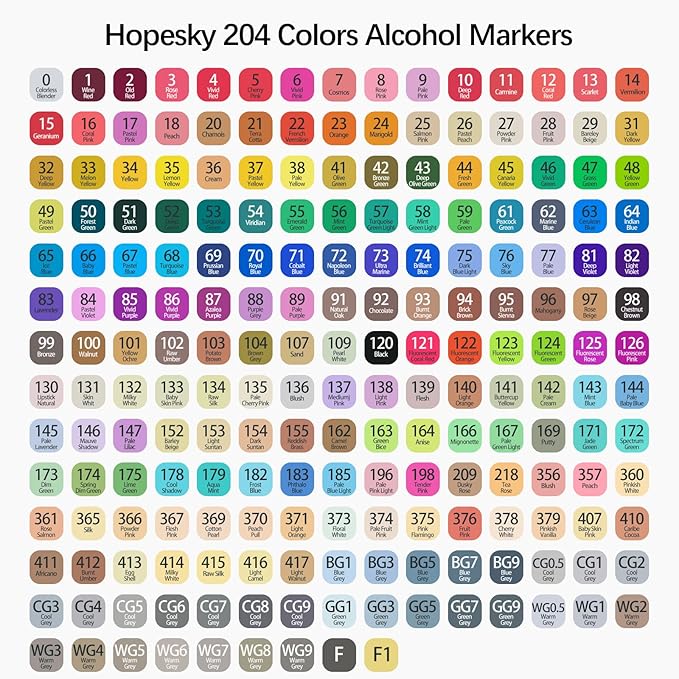 Hopesky 204 Colors Alcohol Markers - Dual Tip Permanent Art Markers Set for Coloring Drawing Painting, Fine and Chisel Tip Alcohol Based Pens with Carrying Case for Adult Artists