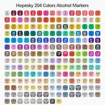 Hopesky 204 Colors Alcohol Markers - Dual Tip Permanent Art Markers Set for Coloring Drawing Painting, Fine and Chisel Tip Alcohol Based Pens with Carrying Case for Adult Artists