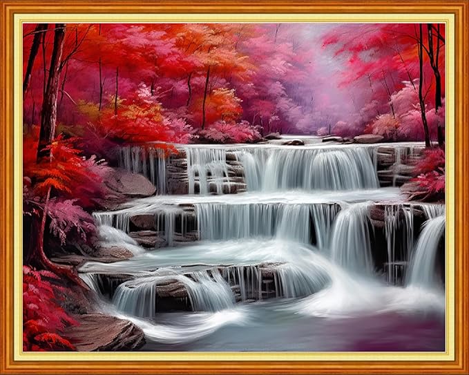 Dooxvey Cross Stitch Kits for Adults Stamped Full Range of Embroidery Starter Kits for Beginners 11CT Printed Cross Stitch Patterns Needlepoint Kits Stamped Crossstitching-Waterfall 16x20 inch