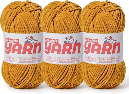 3 Pack Plush Chunky Chenille Yarn for Crocheting, Soft Fluffy Velvet Yarn for Crocheting, Fuzzy Baby Blanket Knitting Yarn, 300g/393yds Bulky Amigurumi Yarns（3 Ginger Color）