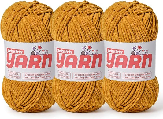 3 Pack Plush Chunky Chenille Yarn for Crocheting, Soft Fluffy Velvet Yarn for Crocheting, Fuzzy Baby Blanket Knitting Yarn, 300g/393yds Bulky Amigurumi Yarns（3 Ginger Color）