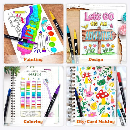 Abvqr Dual Markers Brush Pens, 100 Coloring Pens and Fine Tips – Premium Art Supplies for Adults, Perfect for Coloring Books, Hand Lettering, Calligraphy, and Drawing