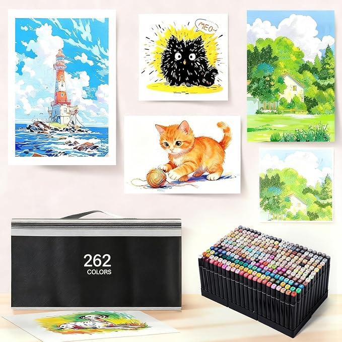 Cautyfky 262 Colors Dual Tip Alcohol Markers, Dual Tips Art Markers, Permanent Sketch Marker Set for Adults Coloring, Painting, Sketching, Illustrations