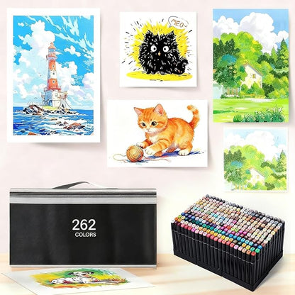 Cautyfky 262 Colors Dual Tip Alcohol Markers, Dual Tips Art Markers, Permanent Sketch Marker Set for Adults Coloring, Painting, Sketching, Illustrations