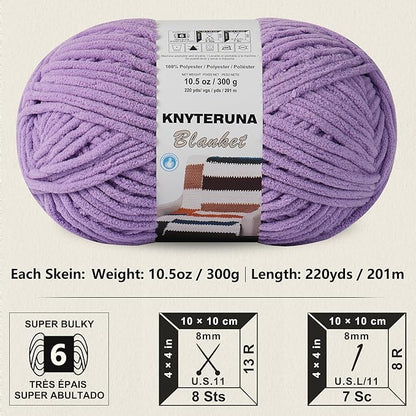 #6 Super Bulky Blanket Yarn for Crocheting - 4 Skeins(Each 10.5oz/300g, 220yds/201m), Chunky Chenille Thick Plush Big Soft Yarn for Crocheting Knitting Blankets, Purple