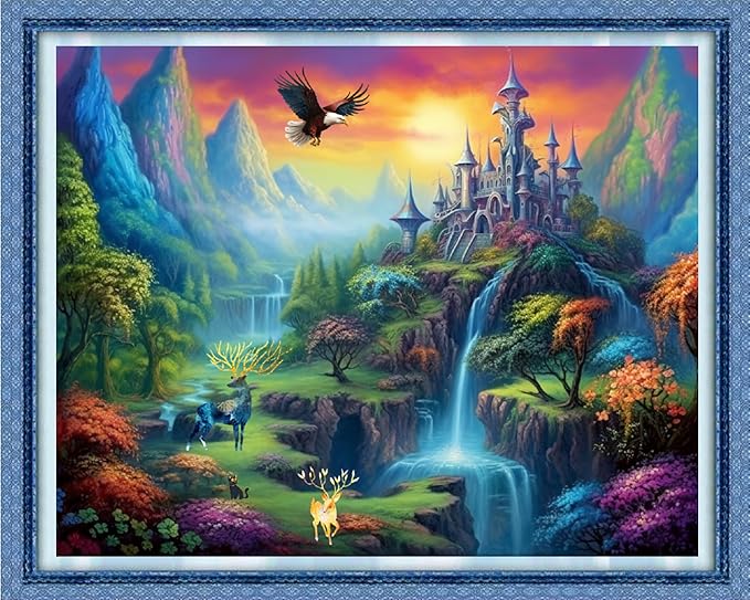 Dimensean Stamped Cross Stitch Kits Full Range of Embroidery Patterns Starter Kits for Beginners Adult DIY Cross Stitches Needlepoint Kits 11CT-Fairyland Castle 16x20 inch