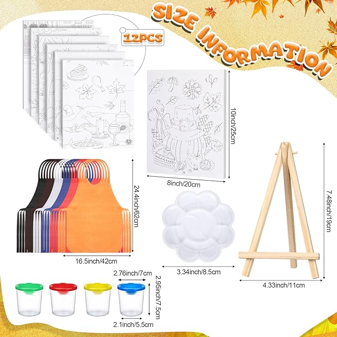 Sherr 140 Pcs 20 Set Thanksgiving Pre Drawn Canvas Kit for Painting Craft Autumn Fall Sip and Paint Kit for Adults Pre Printed Canvas Painting Favor for DIY Gifts Adult's Date Party, 8 x 10 Inches