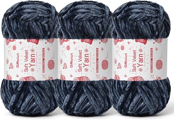 3x100g Fluffy Velvet Chenille Yarn for Crocheting and Knitting, 3x87.4yd Baby Yarn for Crocheting Soft, Crochet Chunky Yarns Amigurumi Yarns (3 Navy Blue)