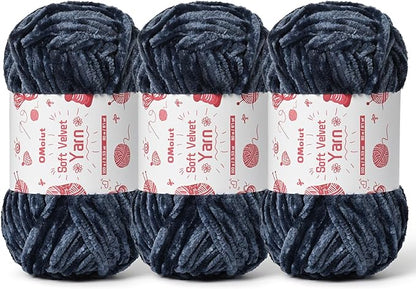 3x100g Fluffy Velvet Chenille Yarn for Crocheting and Knitting, 3x87.4yd Baby Yarn for Crocheting Soft, Crochet Chunky Yarns Amigurumi Yarns (3 Navy Blue)