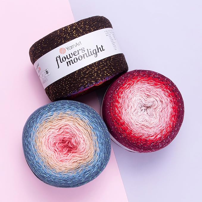 1 Skein/Pack YarnArt Flowers Moonlight Gradient Glitter Yarn, Each Ball 9.17 oz (260 gr) / 1094 Yards (1000m), 53% Cotton 43% Acrylic 4% Metallic Polyester, Yarn for Knitting and Crochet (3267)