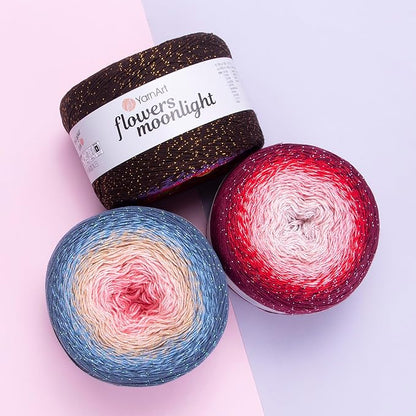 1 Skein/Pack YarnArt Flowers Moonlight Gradient Glitter Yarn, Each Ball 9.17 oz (260 gr) / 1094 Yards (1000m), 53% Cotton 43% Acrylic 4% Metallic Polyester, Yarn for Knitting and Crochet (3267)