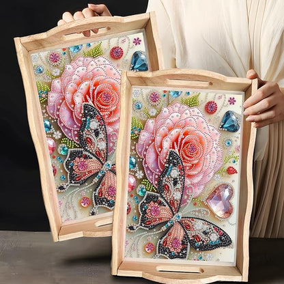 DIY Diamond Art Wooden Tray Kit With Handle, Painted Table Decoration for Breakfast, Bar Dinner Table, Gem Painting Art Set for Beginners-#31-Butterfly