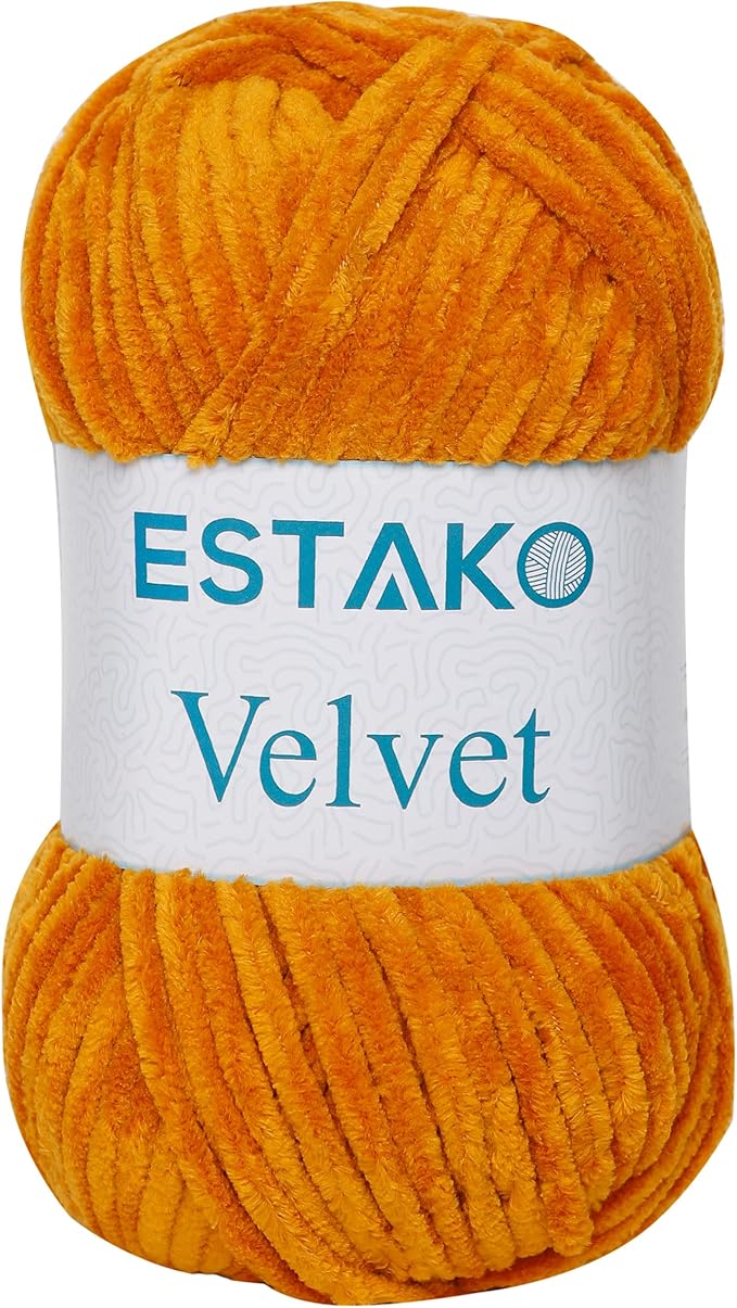 Estako Velvet Chenille Blanket amigurumi Yarn for Crocheting and Knitting Super Bulky 100 gr (132 yds) (1730 - Mustard)