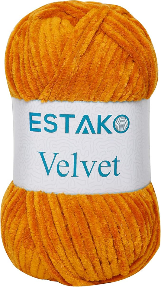 Estako Velvet Chenille Blanket amigurumi Yarn for Crocheting and Knitting Super Bulky 100 gr (132 yds) (1730 - Mustard)