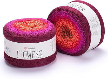 2 Skein/Pack Yarnart Flowers Gradient Yarn, Each Ball 8.8 Oz (250gr) / 1094 Yards (1000m), 55% Cotton 45% Acrylic, Superfine Fingering Weight for Knitting and Crochet, 310 - Red Fuchsia