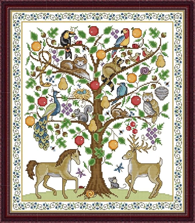 Qeerysew Cross Stitch Kits Stamped Full Range of Embroidery Starter Kits for Beginners DIY - Printed Kit Tree of Life (Printed) 11CT18.9x21.7 inches