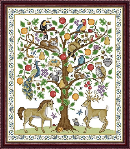 Qeerysew Cross Stitch Kits Stamped Full Range of Embroidery Starter Kits for Beginners DIY - Printed Kit Tree of Life (Printed) 11CT18.9x21.7 inches