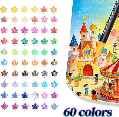SZTCECDM 60 Colors Dual Tip Brush Pens, Fine Point & Flexible Brush for Watercolor Painting, Calligraphy & Markers for Adult Coloring Books, Artist Markers Set with Carrying Case