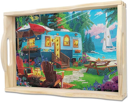 EWJRNSF Diamond Art Kits for Adults Wooden Serving Trays with Handles, 5D Diamond Painting Big Gem Arts and Craft Gifts Trays Decor Gift Home Decor (CP038-1)