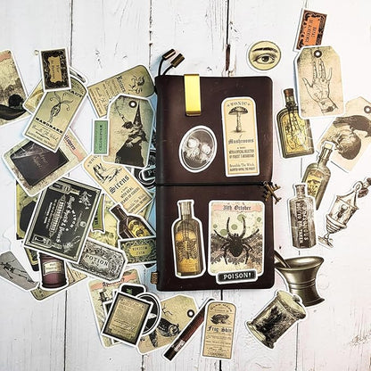 Prstincol 106 Pcs Potion Labels Stickers, Apothecary Sticker Dark Aesthetic Wine Bottle Sticker for Scrapbooking, Wicca Stickers for Junk Journal Bullet Journals DIY Crafts