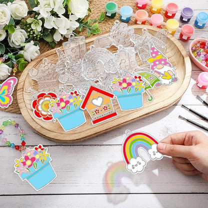 WinnerWhy 30 Sets Spring Suncatchers Window Art Kits, DIY Sun Catchers Bulk Crafts Paint Your Own Window Ornaments for Adult Home Birthday Activity Party Decor