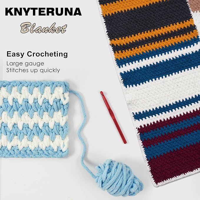 #6 Super Bulky Blanket Yarn for Crocheting - 4 Skeins(Each 10.5oz/300g, 220yds/201m), Chunky Chenille Thick Plush Big Soft Yarn for Crocheting Knitting Blankets, Sky Blue