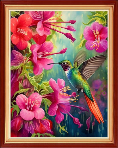 Redxing Stamped Cross Stitch Kits Embroidery kit for Beginners Adults Full Range of Embroidery Patterns Starter Kits DIY Printed Cross Stitch Kits Needlepoint Kits 11CT-Hummingbird Flowers 16x20 inch