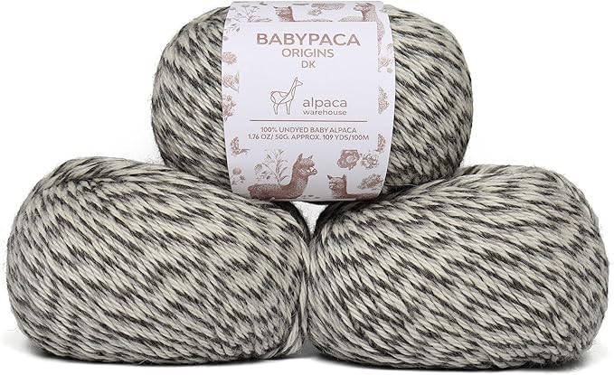Origins - 100% Baby Alpaca Yarn Wool Set of 3 Skeins (150 Grams) DK Weight Made in Peru Natural Colors (Undyed) Heavenly Soft Perfect for Knitting and Crocheting (Stone and Snow, Origins 3 Skeins DK)