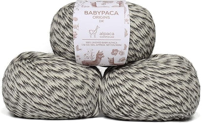 Origins - 100% Baby Alpaca Yarn Wool Set of 3 Skeins (150 Grams) DK Weight Made in Peru Natural Colors (Undyed) Heavenly Soft Perfect for Knitting and Crocheting (Stone and Snow, Origins 3 Skeins DK)