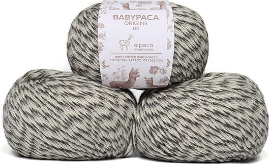 Origins - 100% Baby Alpaca Yarn Wool Set of 3 Skeins (150 Grams) DK Weight Made in Peru Natural Colors (Undyed) Heavenly Soft Perfect for Knitting and Crocheting (Stone and Snow, Origins 3 Skeins DK)