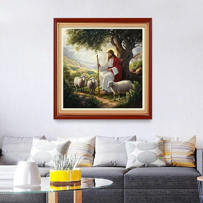 Foxhool Stamped Cross Stitch Kits,11CT Printed Cross Stitch Pattern Full Embroidery Kits for Beginner Needlepoint Kits&Jesus Shepherd 18x18 inch